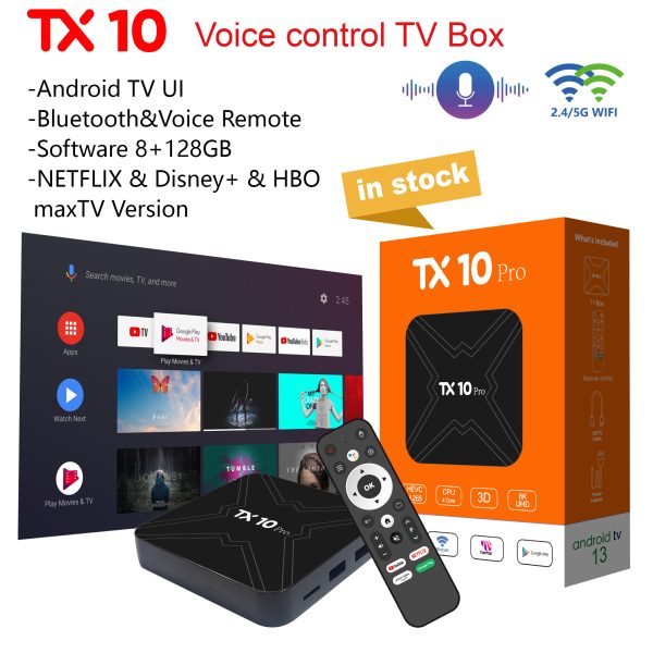 TX10 pro 4k android tv box, android 13 smart tv box, bluetooth tv box dual wifi, 8gb 128gb android box, streaming media player for tv