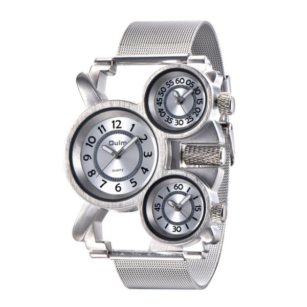 Large-dial compass-style men’s watch with stainless steel mesh strap, featuring quartz CITIZEN movement and water-resistant design.