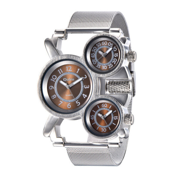 Large-dial compass-style men’s watch with stainless steel mesh strap, featuring quartz CITIZEN movement and water-resistant design.