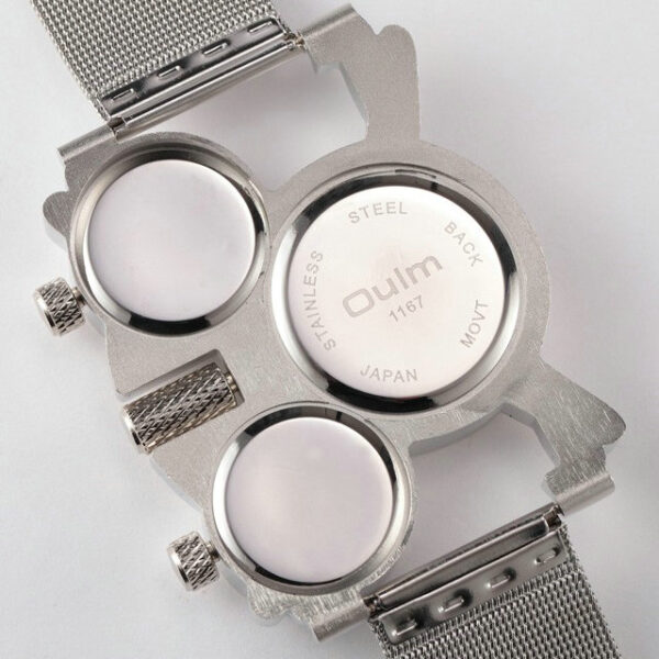 Large-dial compass-style men’s watch with stainless steel mesh strap, featuring quartz CITIZEN movement and water-resistant design.