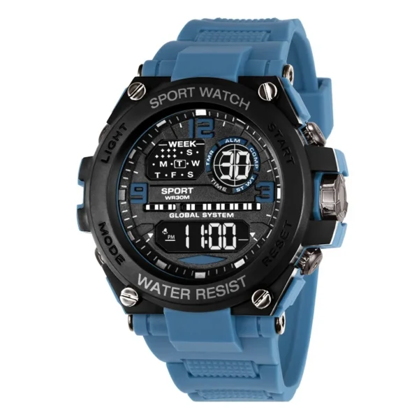 Durable sports watch ideal for outdoor adventures with analog-digital display