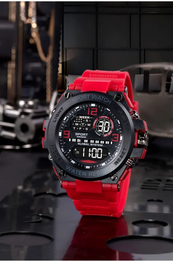 Durable sports watch ideal for outdoor adventures with analog-digital display