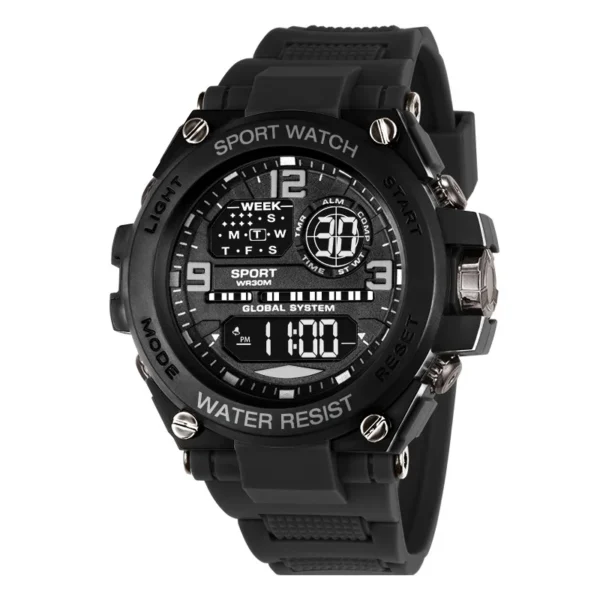 Durable sports watch ideal for outdoor adventures with analog-digital display