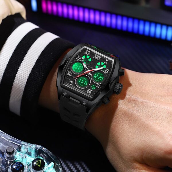 Mens Watches for Men Unique Rectangle Watches Military Digital Analog Sports Outdoor Watch White Wristwatch with Alarm,Stopwatch,Countdown,Hourly Chime,Luminous and Waterproof Multi-Function Watch - Image 5
