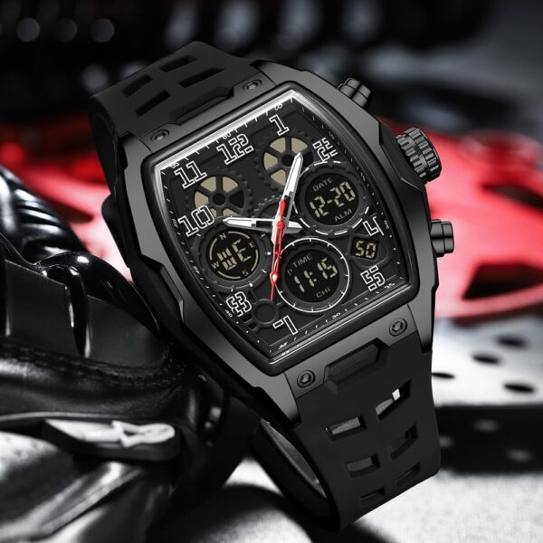 Mens Watches for Men Unique Rectangle Watches Military Digital Analog Sports Outdoor Watch White Wristwatch with Alarm,Stopwatch,Countdown,Hourly Chime,Luminous and Waterproof Multi-Function Watch - Image 6