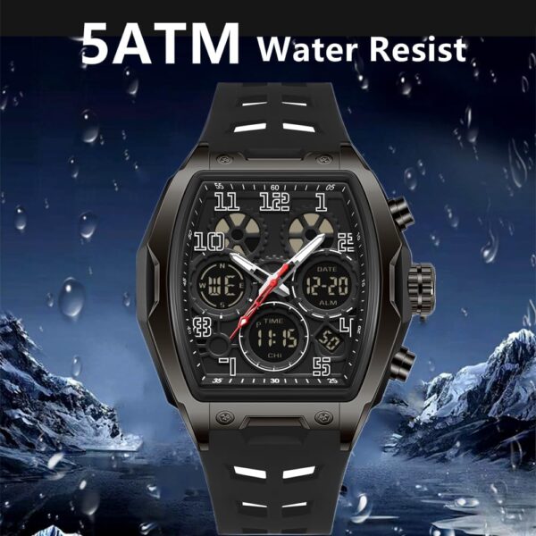 Mens Watches for Men Unique Rectangle Watches Military Digital Analog Sports Outdoor Watch White Wristwatch with Alarm,Stopwatch,Countdown,Hourly Chime,Luminous and Waterproof Multi-Function Watch - Image 4