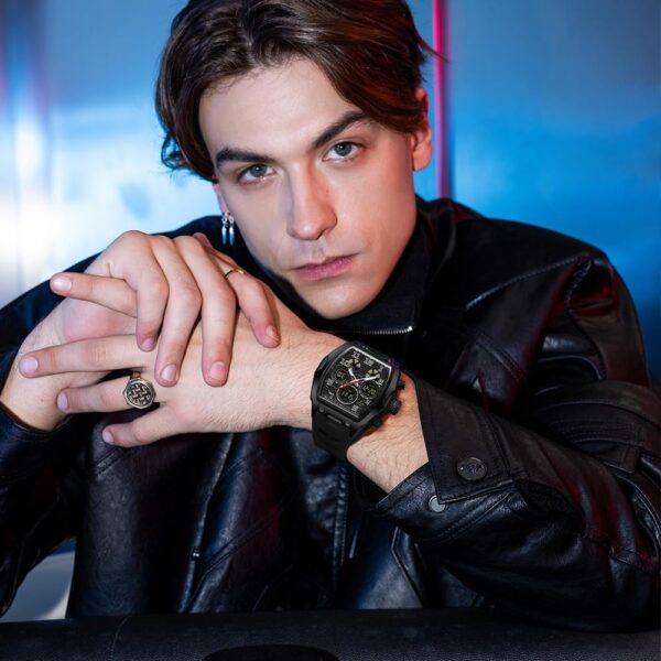 Mens Watches for Men Unique Rectangle Watches Military Digital Analog Sports Outdoor Watch White Wristwatch with Alarm,Stopwatch,Countdown,Hourly Chime,Luminous and Waterproof Multi-Function Watch - Image 7