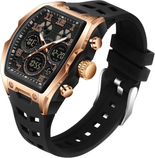 Mens Watches for Men Unique Rectangle Watches Military Digital Analog Sports Outdoor Watch White Wristwatch with Alarm,Stopwatch,Countdown,Hourly Chime,Luminous and Waterproof Multi-Function Watch - Image 10