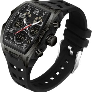 Mens Watches for Men Unique Rectangle Watches Military Digital Analog Sports Outdoor Watch White Wristwatch with Alarm,Stopwatch,Countdown,Hourly Chime,Luminous and Waterproof Multi-Function Watch