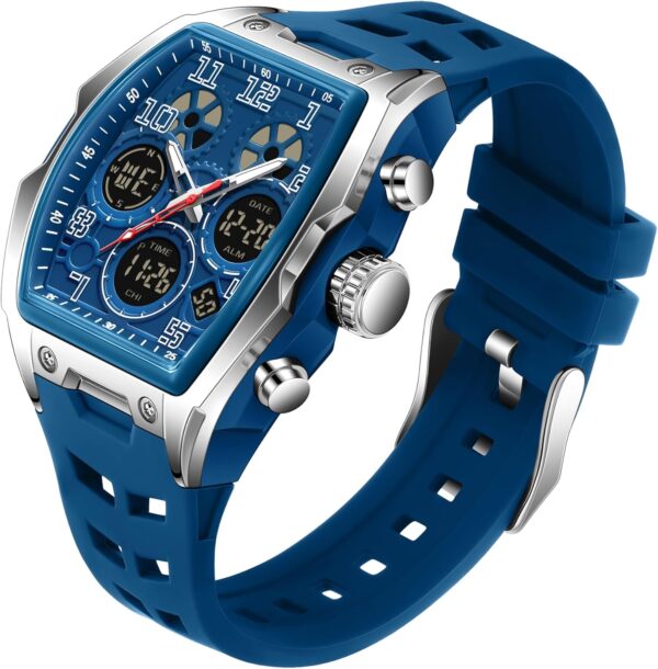 Mens Watches for Men Unique Rectangle Watches Military Digital Analog Sports Outdoor Watch White Wristwatch with Alarm,Stopwatch,Countdown,Hourly Chime,Luminous and Waterproof Multi-Function Watch - Image 8