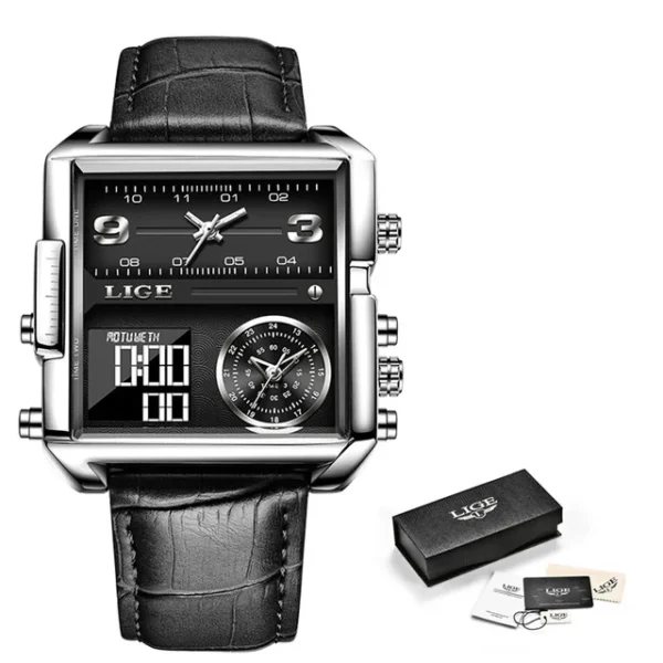 LIGE Fashion Black Steel Watch Men Digital Dual Display Watch Sports Chronograph Waterproof Quartz Wristwatch Men Military Watch - Image 7