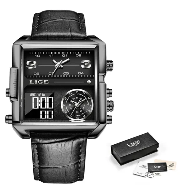 LIGE Fashion Black Steel Watch Men Digital Dual Display Watch Sports Chronograph Waterproof Quartz Wristwatch Men Military Watch - Image 11