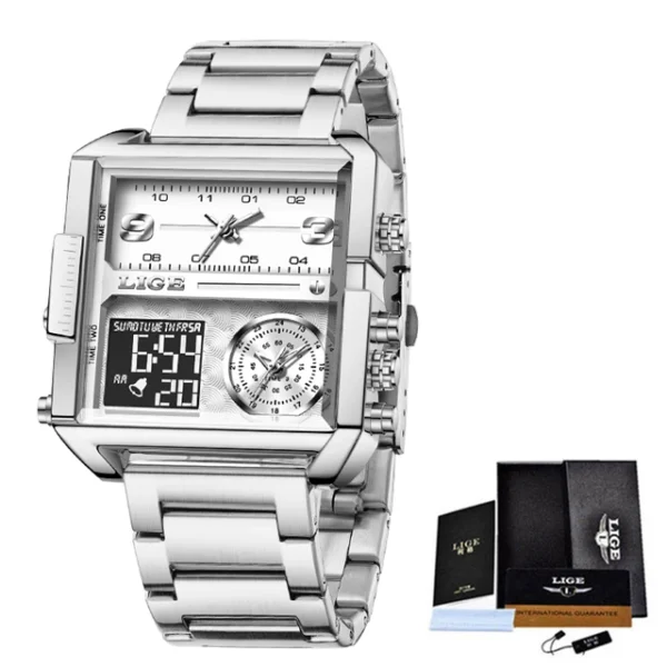 LIGE Fashion Black Steel Watch Men Digital Dual Display Watch Sports Chronograph Waterproof Quartz Wristwatch Men Military Watch - Image 23