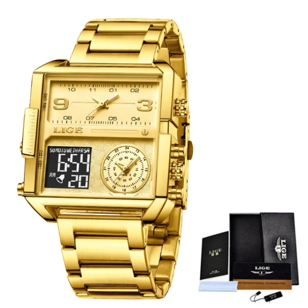 LIGE Fashion Black Steel Watch Men Digital Dual Display Watch Sports Chronograph Waterproof Quartz Wristwatch Men Military Watch - Image 13