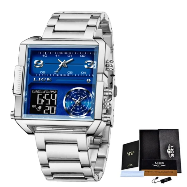 LIGE Fashion Black Steel Watch Men Digital Dual Display Watch Sports Chronograph Waterproof Quartz Wristwatch Men Military Watch - Image 10