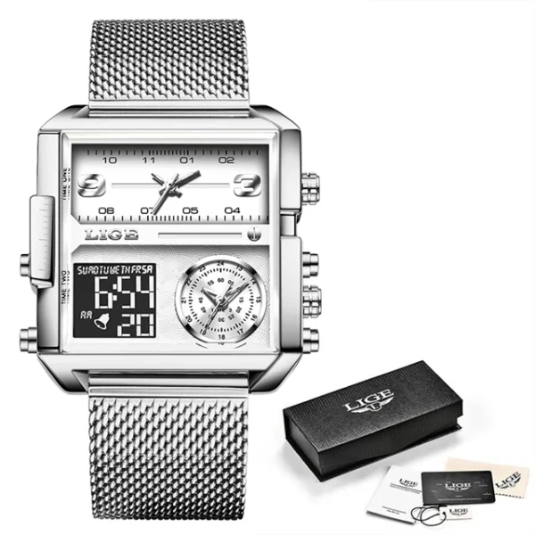 LIGE Fashion Black Steel Watch Men Digital Dual Display Watch Sports Chronograph Waterproof Quartz Wristwatch Men Military Watch - Image 15