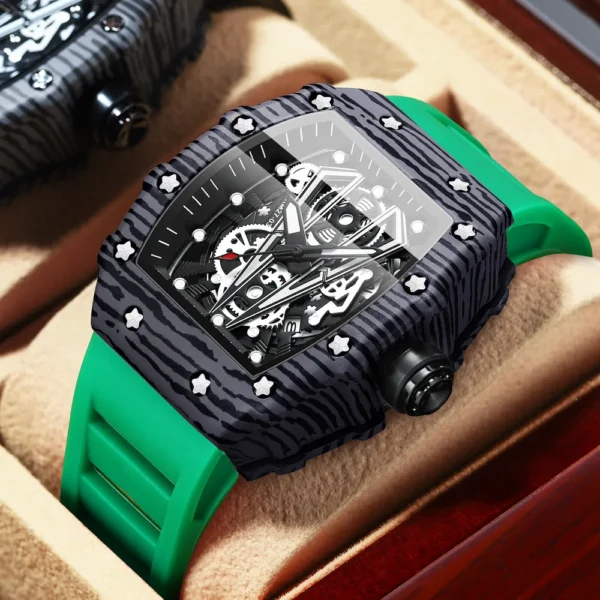 Texman Technology Curved Mirror Sports Wristwatch Domineering Barrel Men Watch with stainless steel case, luminous hands, and curved glass design