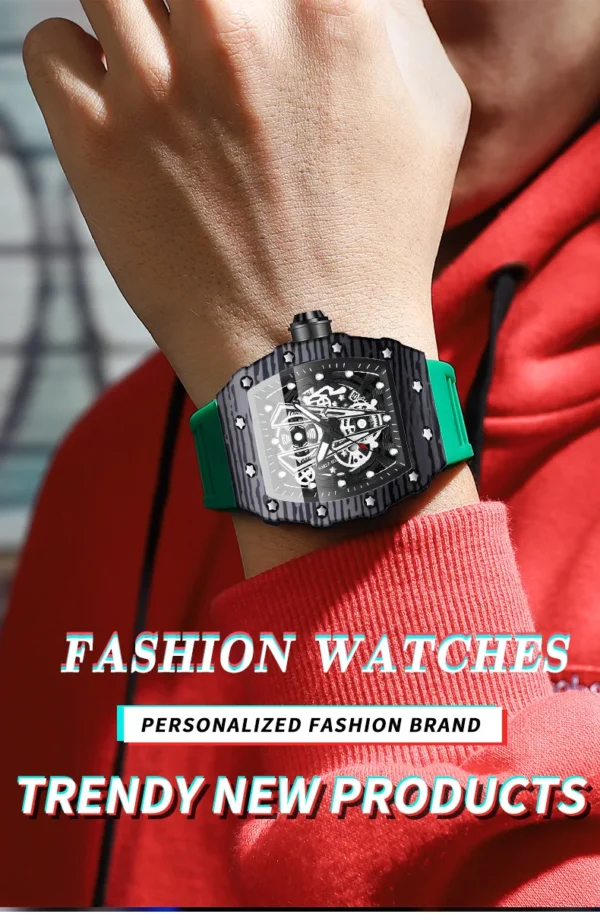 Texman Technology Curved Mirror Sports Wristwatch Domineering Barrel Men Watch with stainless steel case, luminous hands, and curved glass design