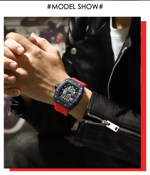 Texman Technology Curved Mirror Sports Wristwatch Domineering Barrel Men Watch with stainless steel case, luminous hands, and curved glass design