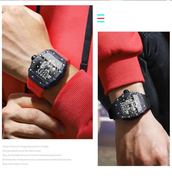 Texman Technology Curved Mirror Sports Wristwatch Domineering Barrel Men Watch with stainless steel case, luminous hands, and curved glass design