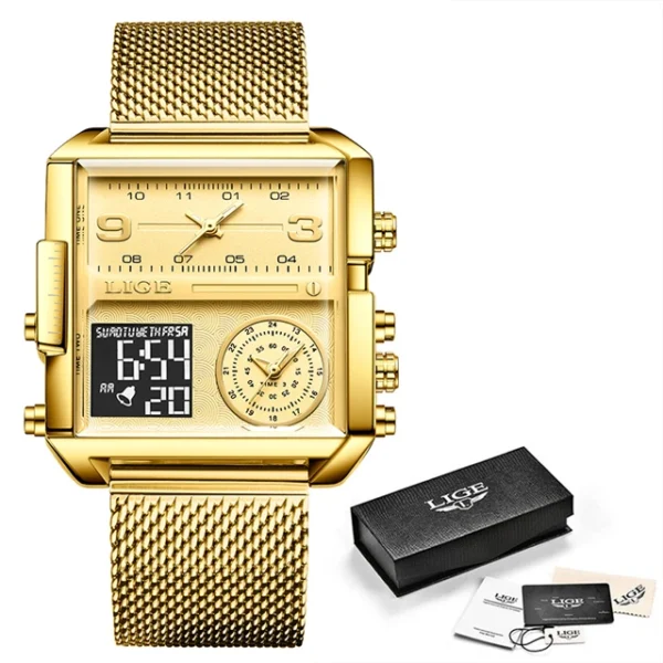 LIGE Fashion Black Steel Watch Men Digital Dual Display Watch Sports Chronograph Waterproof Quartz Wristwatch Men Military Watch - Image 19