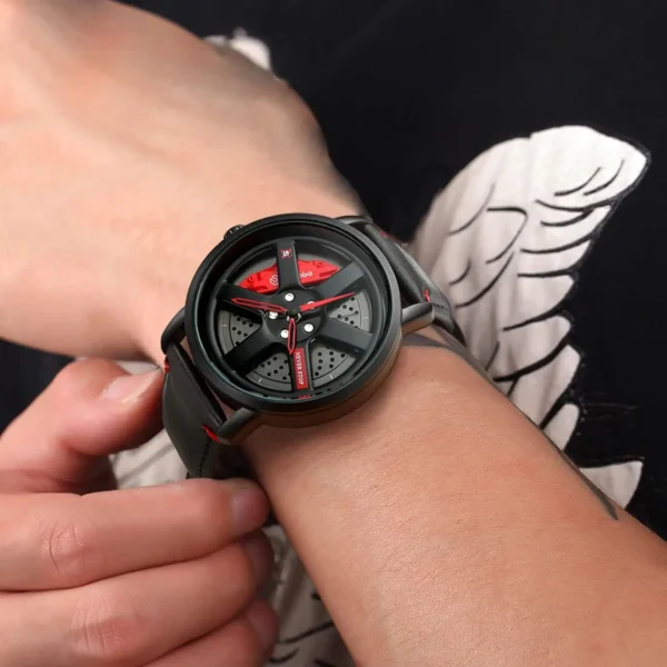 NS Men's Car wheel hub watch Minimalist Fashion Sports Watch Calendar Leather casual Quartz watch - Image 3