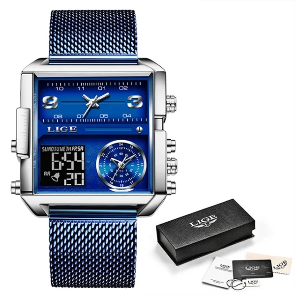 LIGE Fashion Black Steel Watch Men Digital Dual Display Watch Sports Chronograph Waterproof Quartz Wristwatch Men Military Watch - Image 16