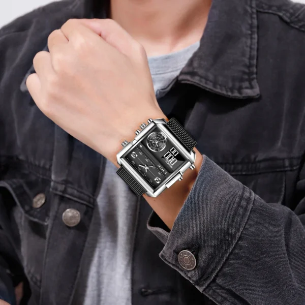 LIGE Fashion Black Steel Watch Men Digital Dual Display Watch Sports Chronograph Waterproof Quartz Wristwatch Men Military Watch - Image 6