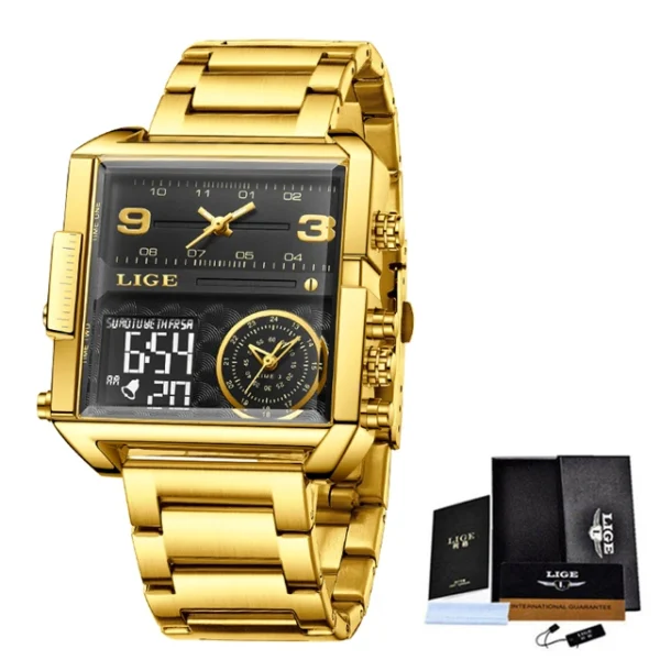 LIGE Fashion Black Steel Watch Men Digital Dual Display Watch Sports Chronograph Waterproof Quartz Wristwatch Men Military Watch - Image 14