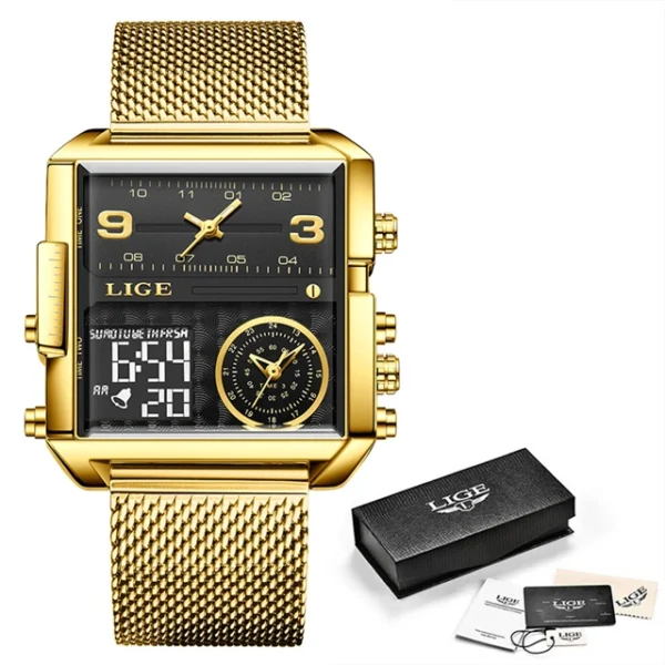 LIGE Fashion Black Steel Watch Men Digital Dual Display Watch Sports Chronograph Waterproof Quartz Wristwatch Men Military Watch - Image 21