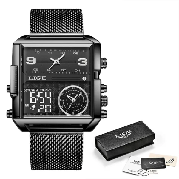 LIGE Fashion Black Steel Watch Men Digital Dual Display Watch Sports Chronograph Waterproof Quartz Wristwatch Men Military Watch - Image 17