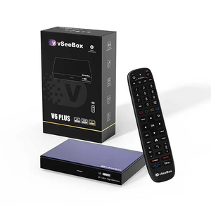 Vseebox V6 plus Android 14 TV box with Amlogic S905 quad-core processor, 4GB RAM, 64GB ROM, and 6K ultra HD support for smart home entertainment.
